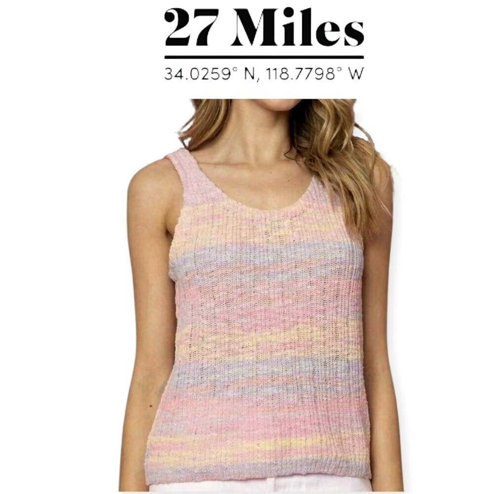 27 Miles Malibu Pastel Spacedyed Stretch Tank Scoop Neck Low Back XS NWT